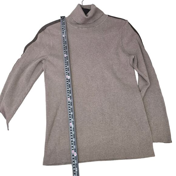 Ralph Lauren Black Label Sweater Womens 1X Ribbed Knit Turtleneck Leather Trim - Picture 8 of 11